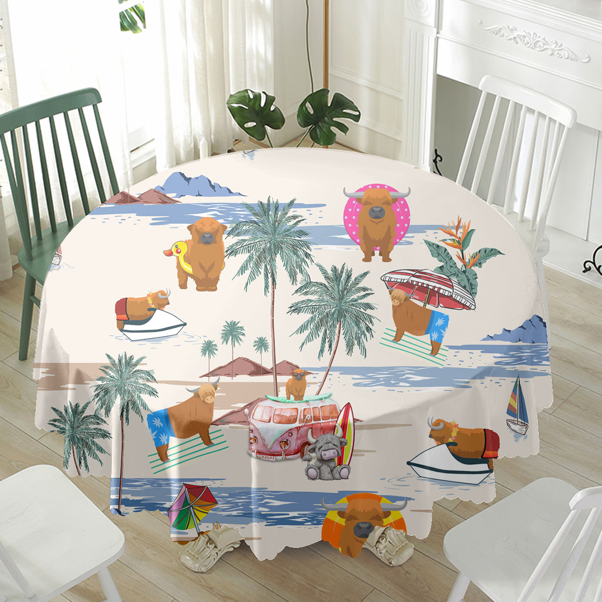 Highland Summer Beach Pattern Waterproof Tablecloth