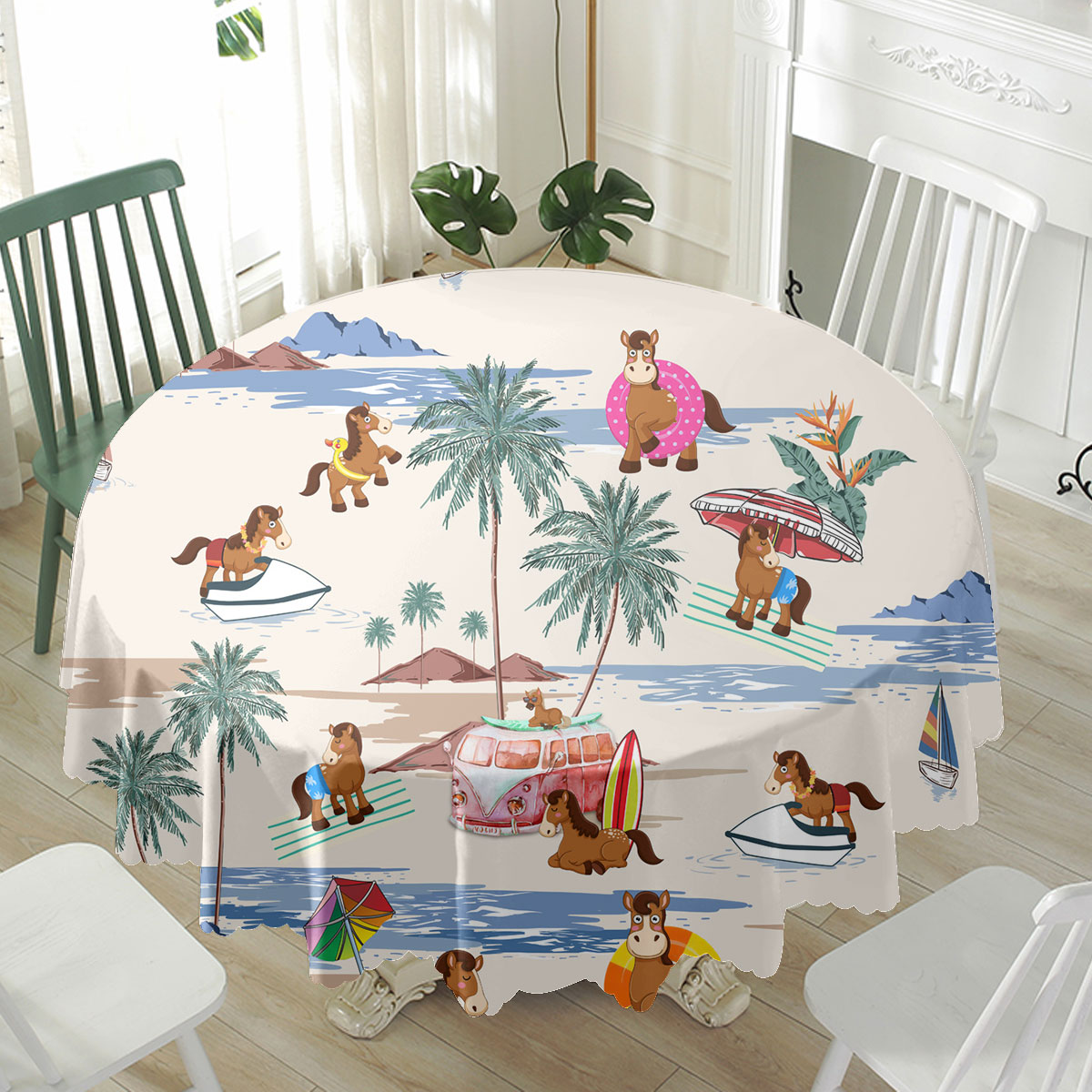Horse Summer Beach Pattern Waterproof Tablecloth