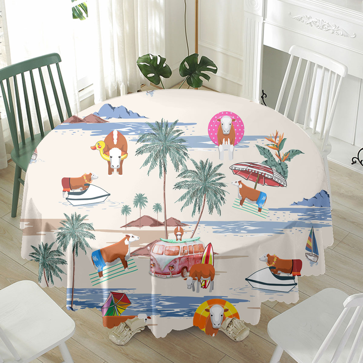 Simmental Summer Beach Pattern Waterproof Tablecloth