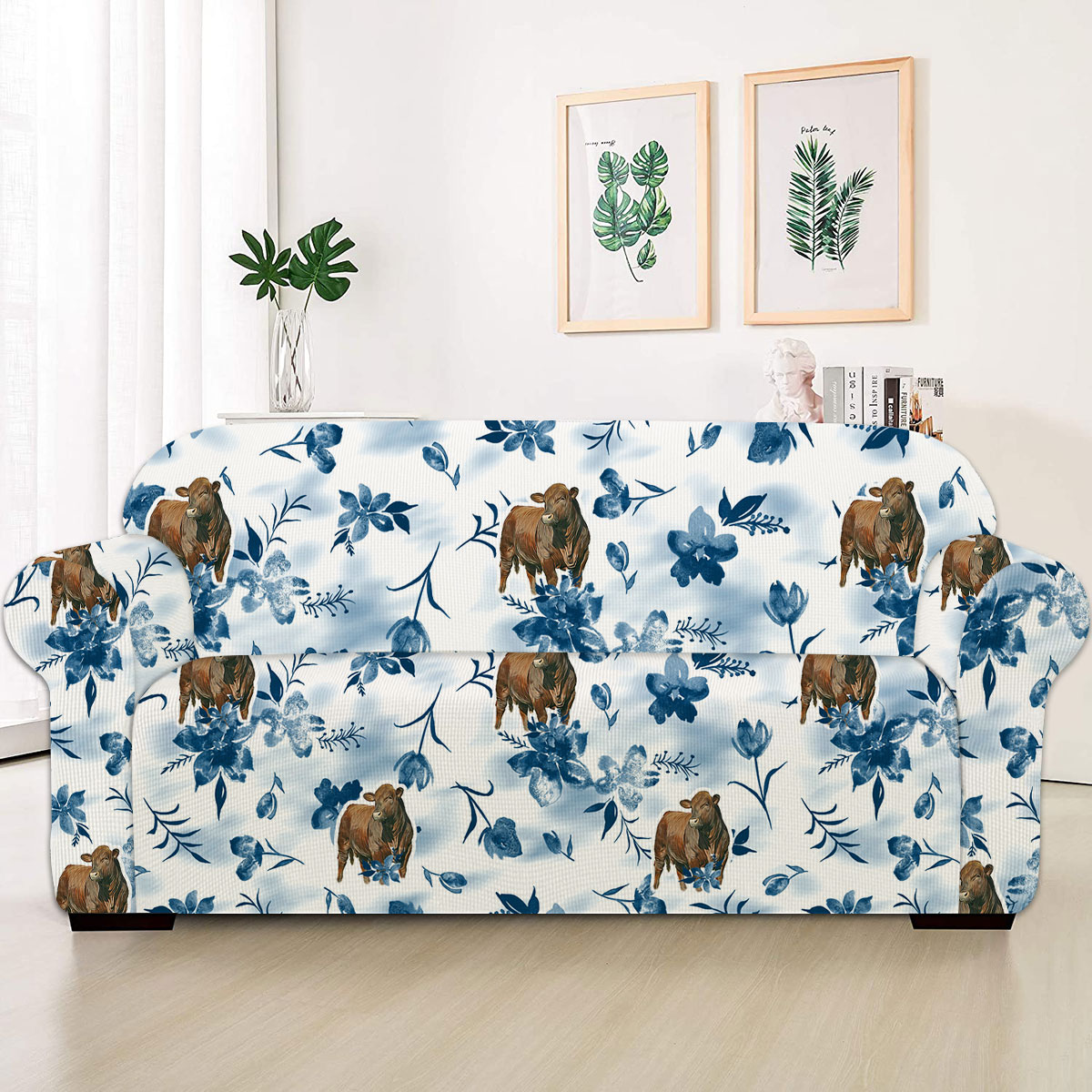 Beefmaster Watercolor Flowers and Leaves Tie Dye Pattern Sofa Cover