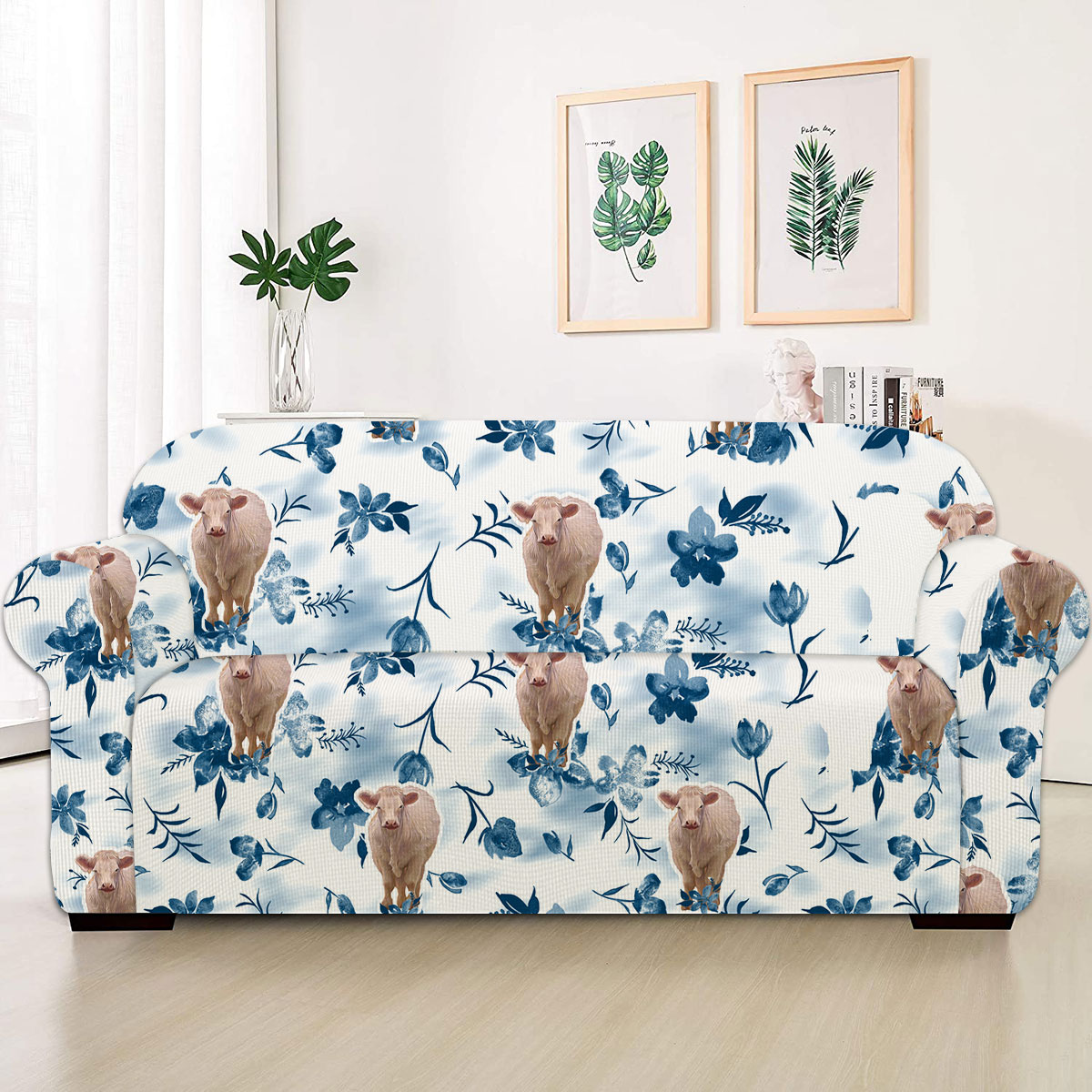 Charolais Watercolor Flowers and Leaves Tie Dye Pattern Sofa Cover