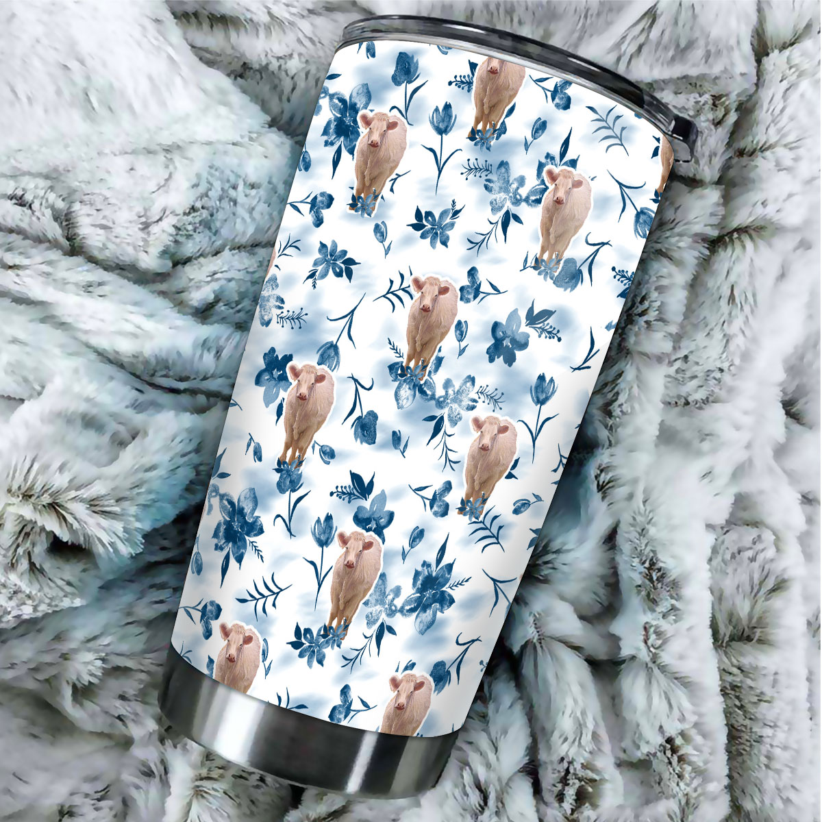 Charolais Watercolor Flowers and Leaves Tie Dye Pattern Tumbler