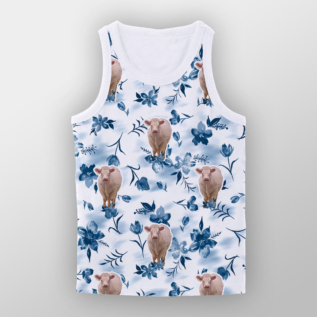 Charolais Watercolor Flowers and Leaves Tie Dye Pattern Unisex Tank Top