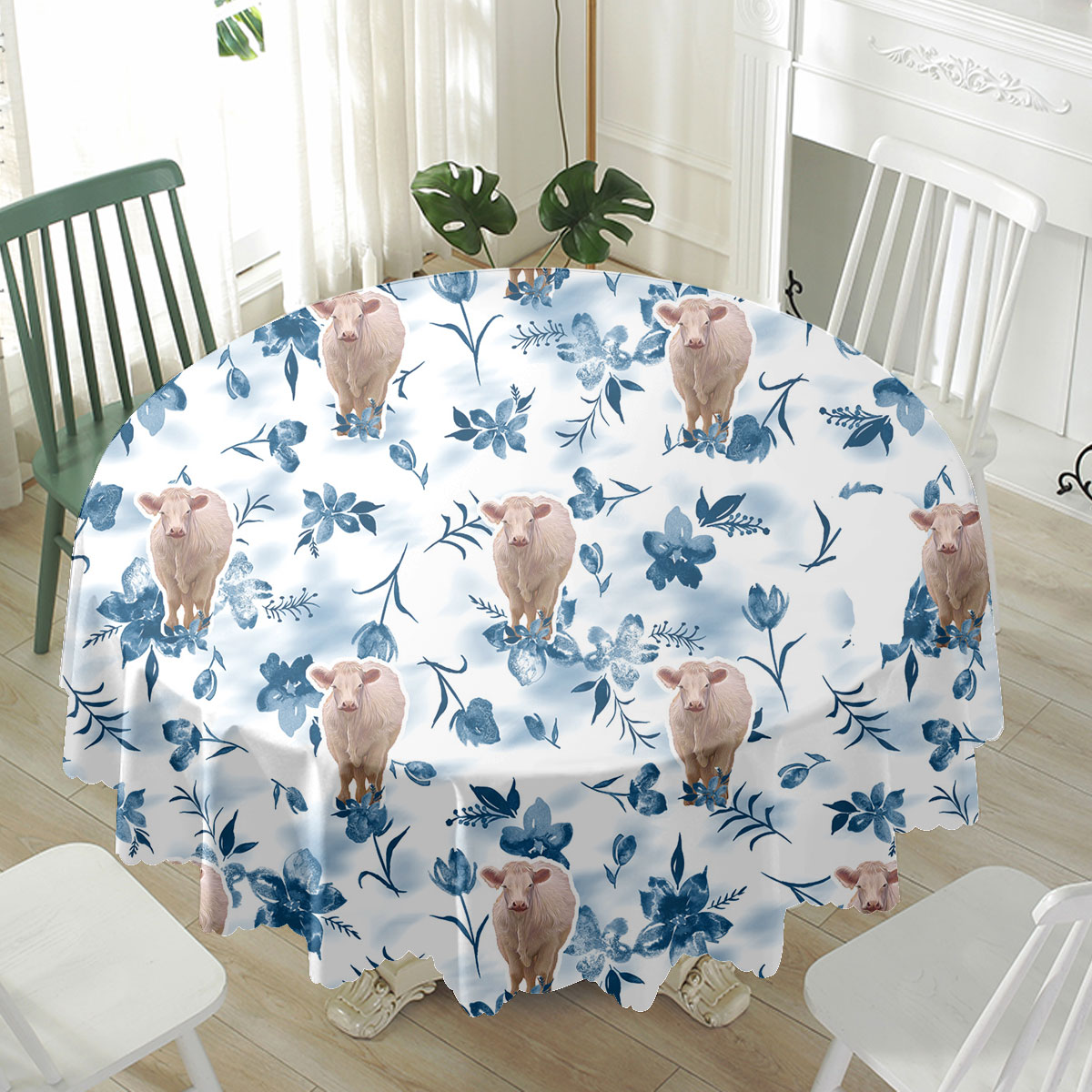 Charolais Watercolor Flowers and Leaves Tie Dye Pattern Waterproof Tablecloth