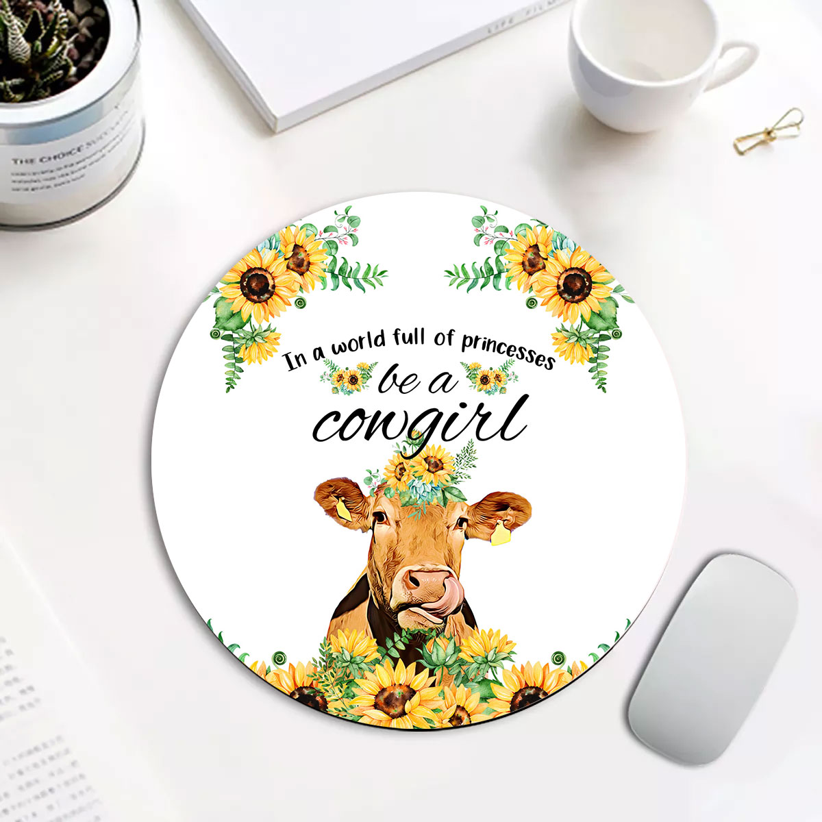 Beefmaster Be A Cowgirl Round Mouse Pad