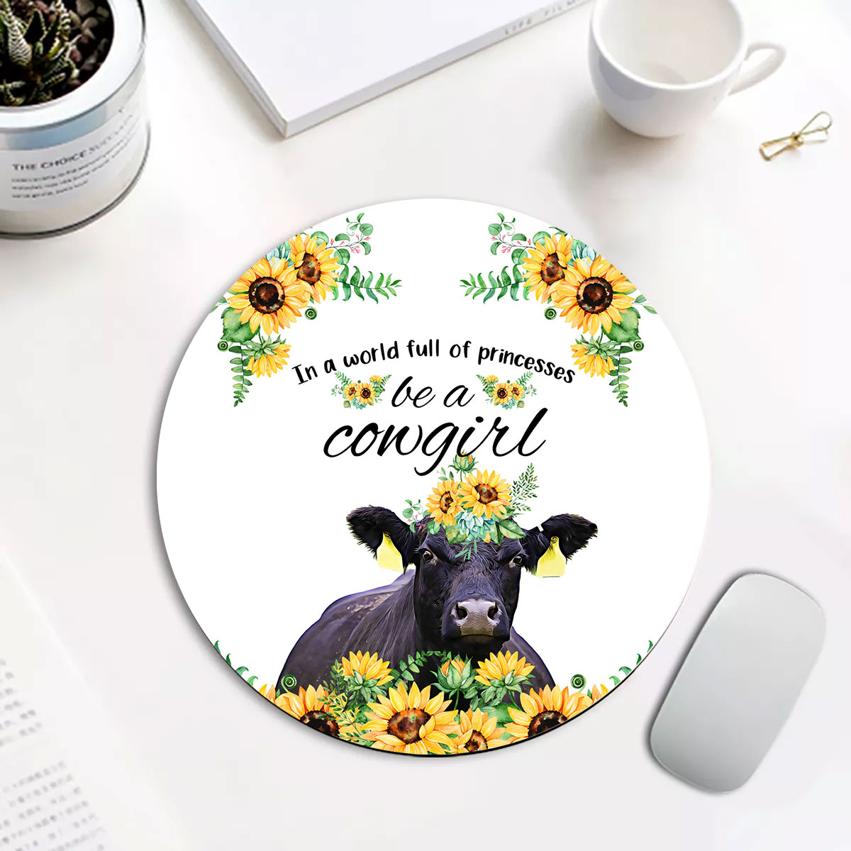 Black Angus Be A Cowgirl Round Mouse Pad