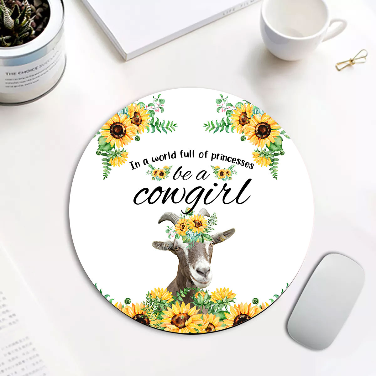 Goat Be A Cowgirl Round Mouse Pad