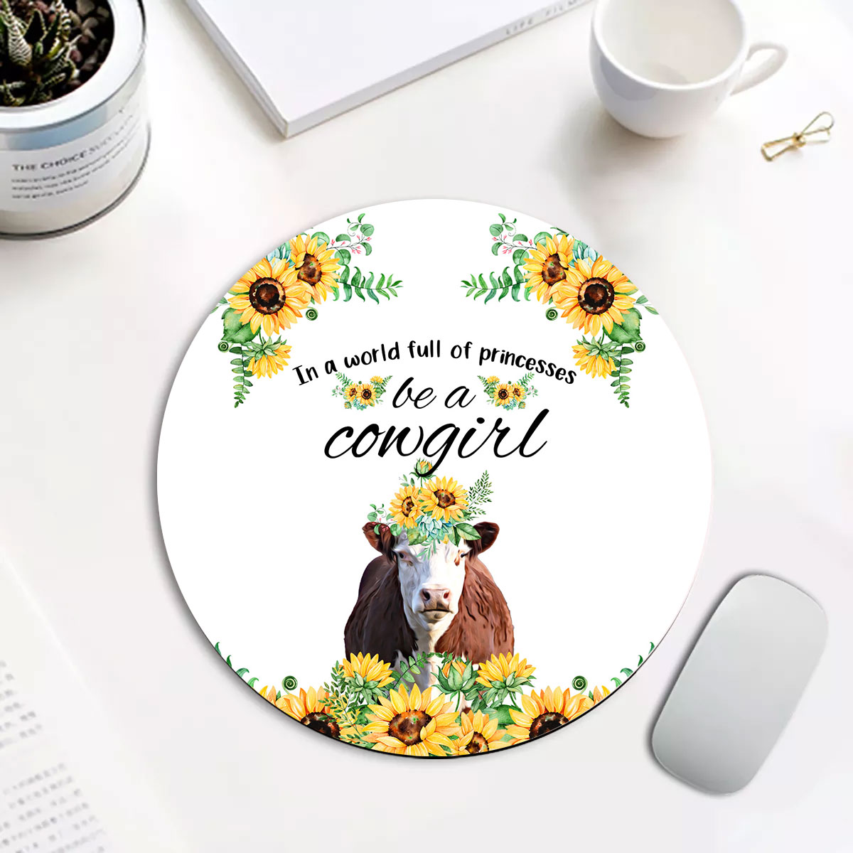 Hereford Be A Cowgirl Round Mouse Pad