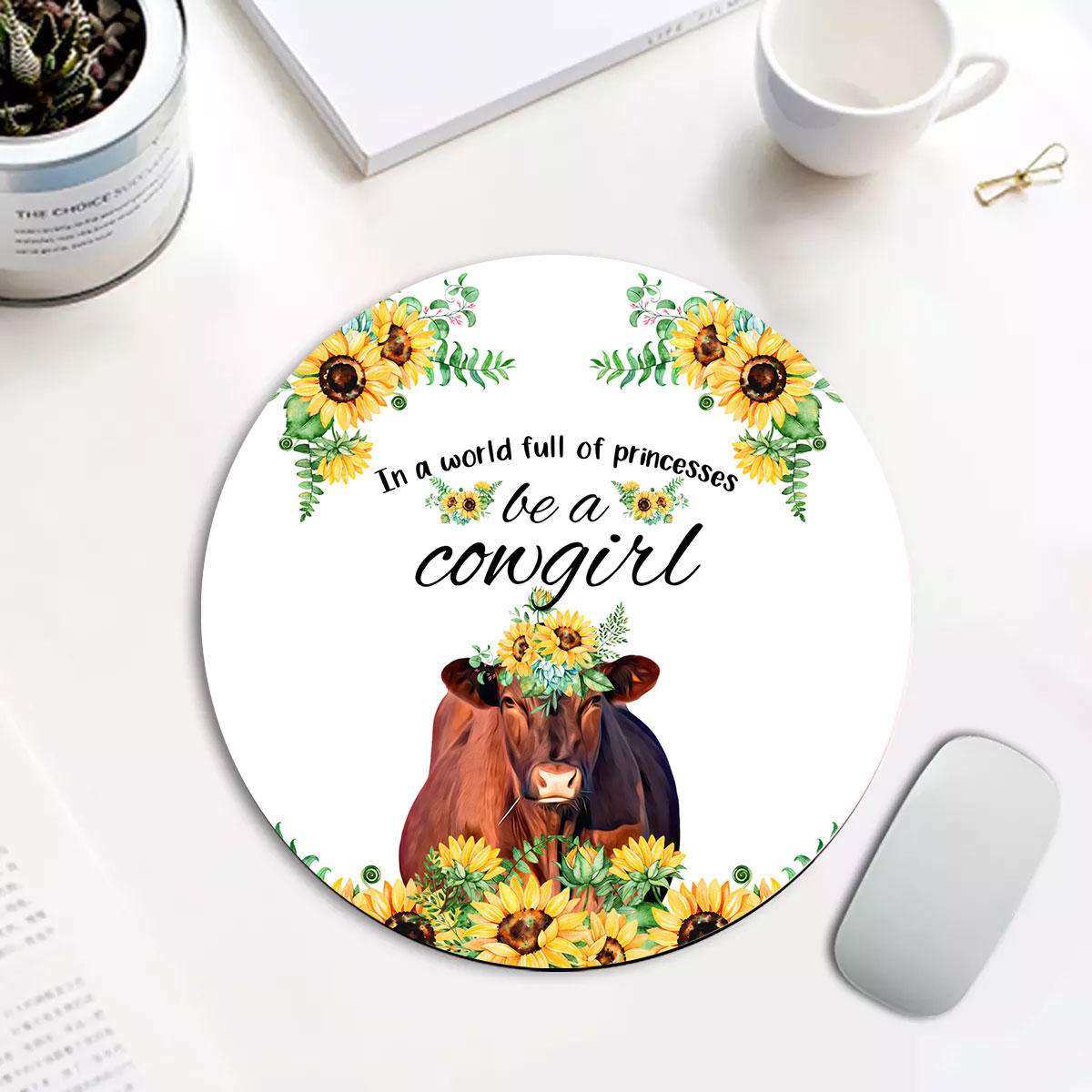 Red Angus Be A Cowgirl Round Mouse Pad