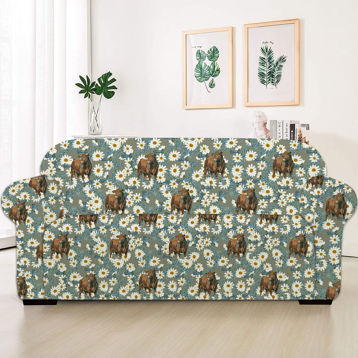 Beefmaster Camomilles Flower Grey Pattern Sofa Cover
