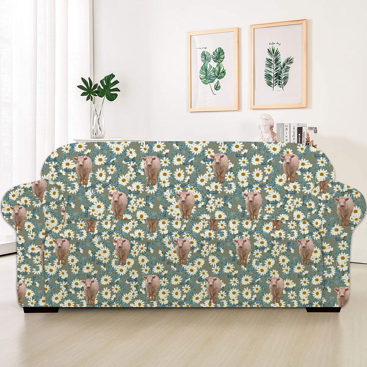 Charolais Camomilles Flower Grey Pattern Sofa Cover