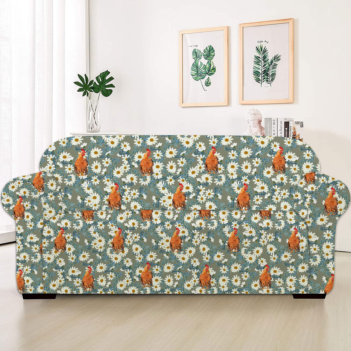 Chicken Camomilles Flower Grey Pattern Sofa Cover
