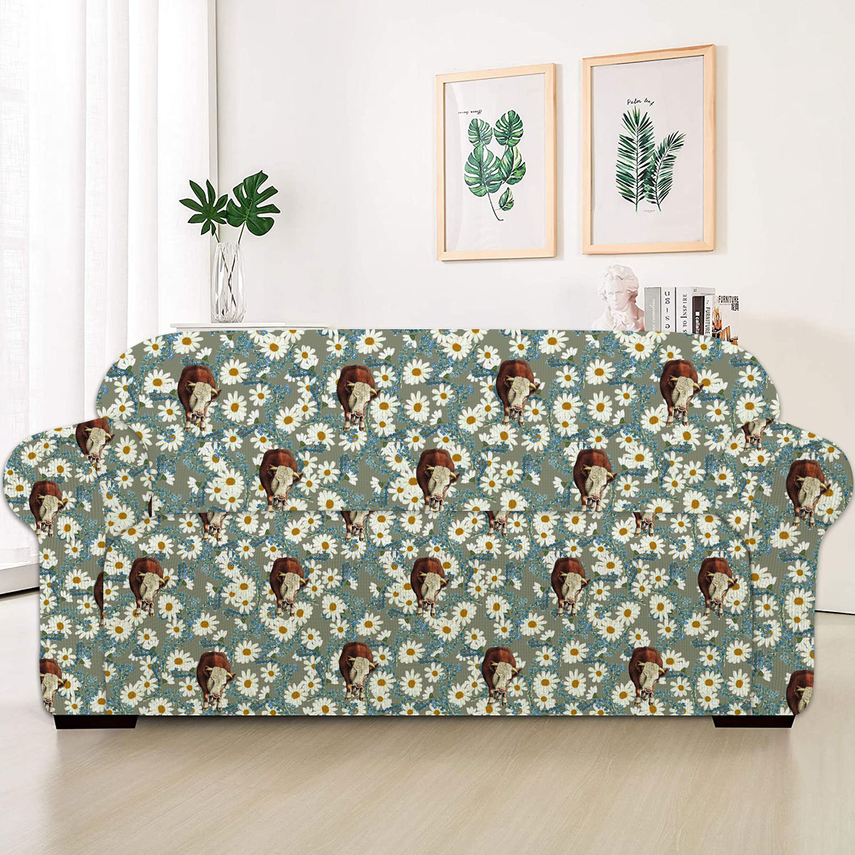 Hereford Camomilles Flower Grey Pattern Sofa Cover