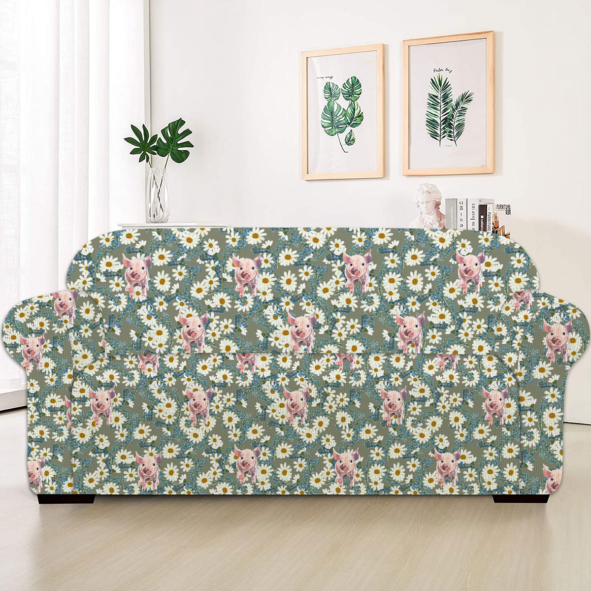 Pig Camomilles Flower Grey Pattern Sofa Cover
