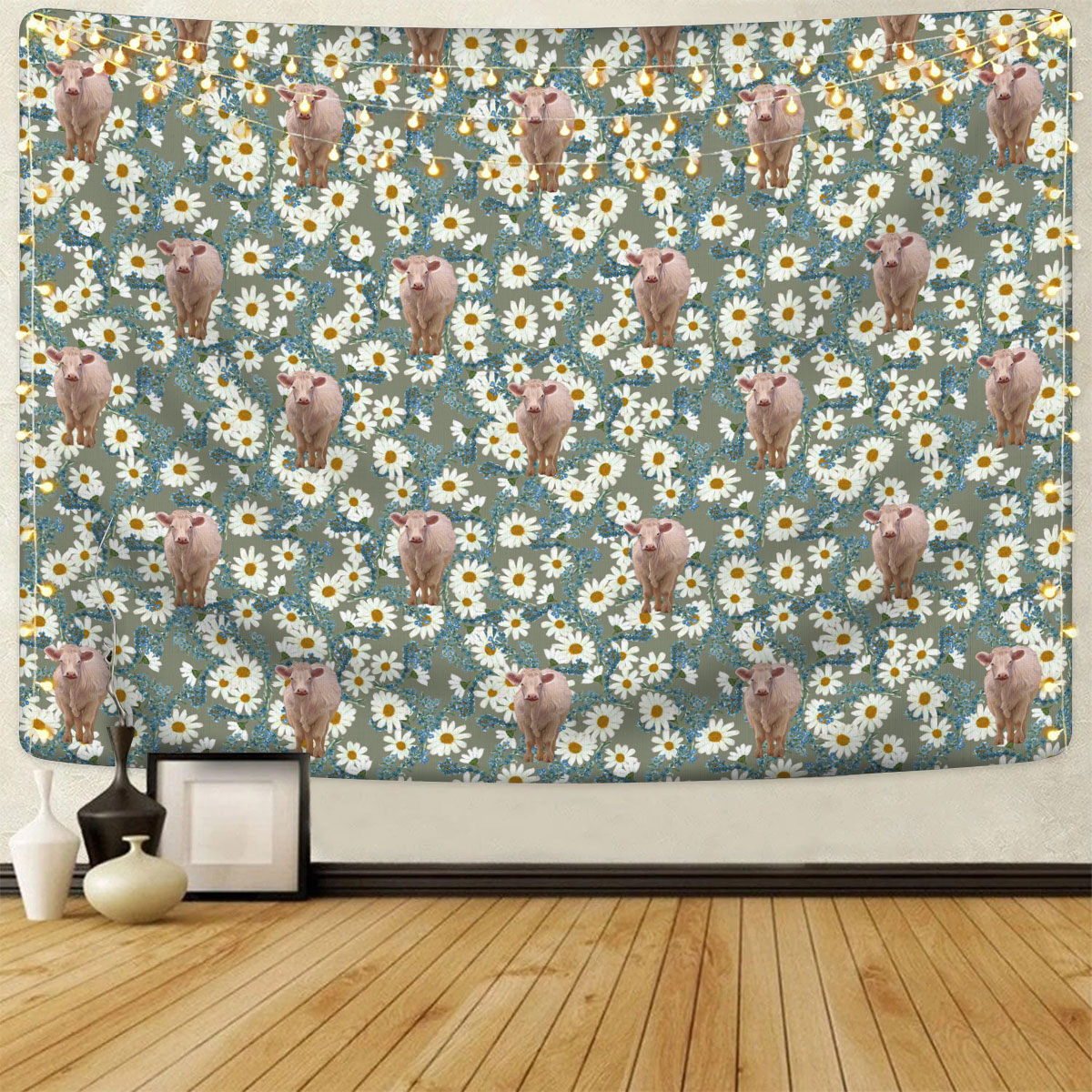 Charolais Camomilles Flower Grey Pattern Tapestry