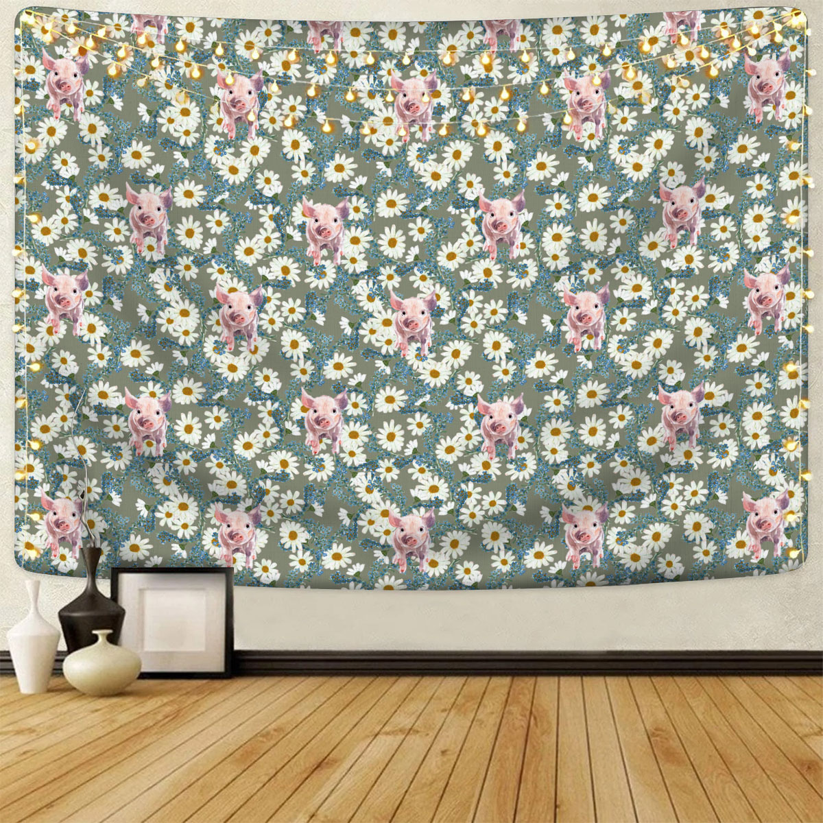Pig Camomilles Flower Grey Pattern Tapestry