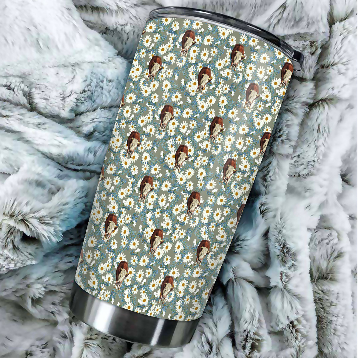 Hereford Camomilles Flower Grey Pattern Tumbler