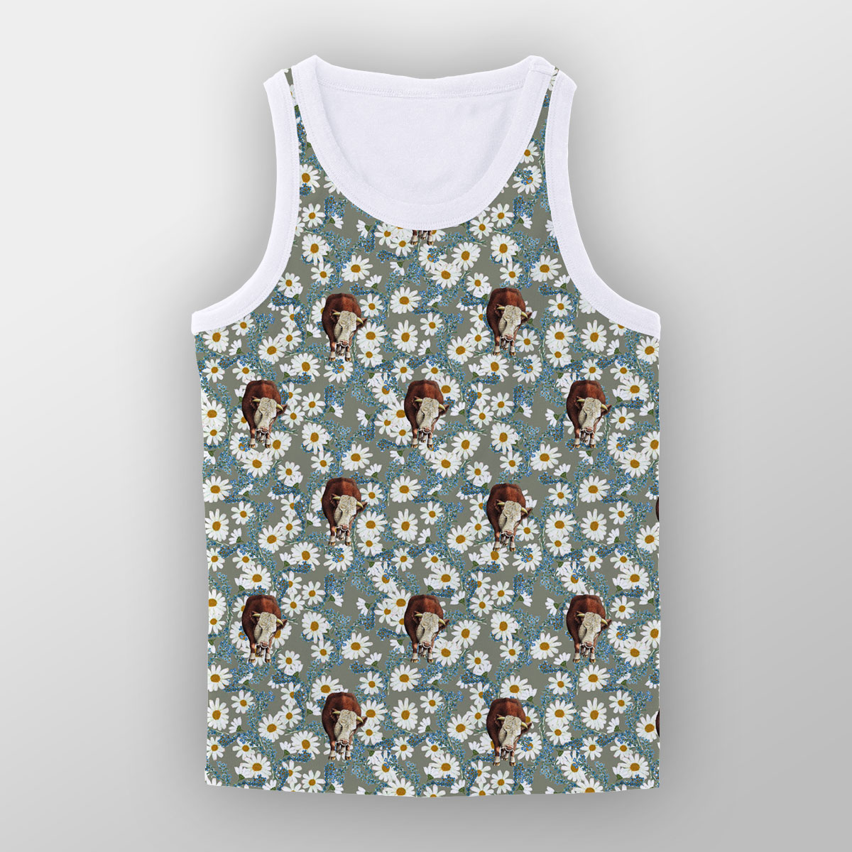 Hereford Camomilles Flower Grey Pattern Unisex Tank Top