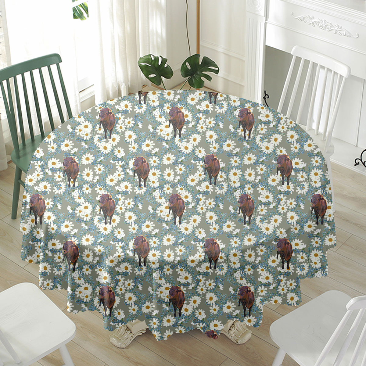 Brahman Camomilles Flower Grey Pattern Waterproof Tablecloth