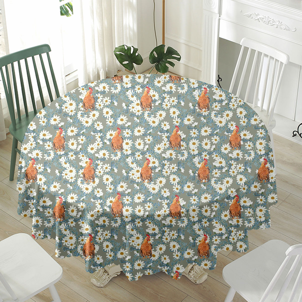 Chicken Camomilles Flower Grey Pattern Waterproof Tablecloth