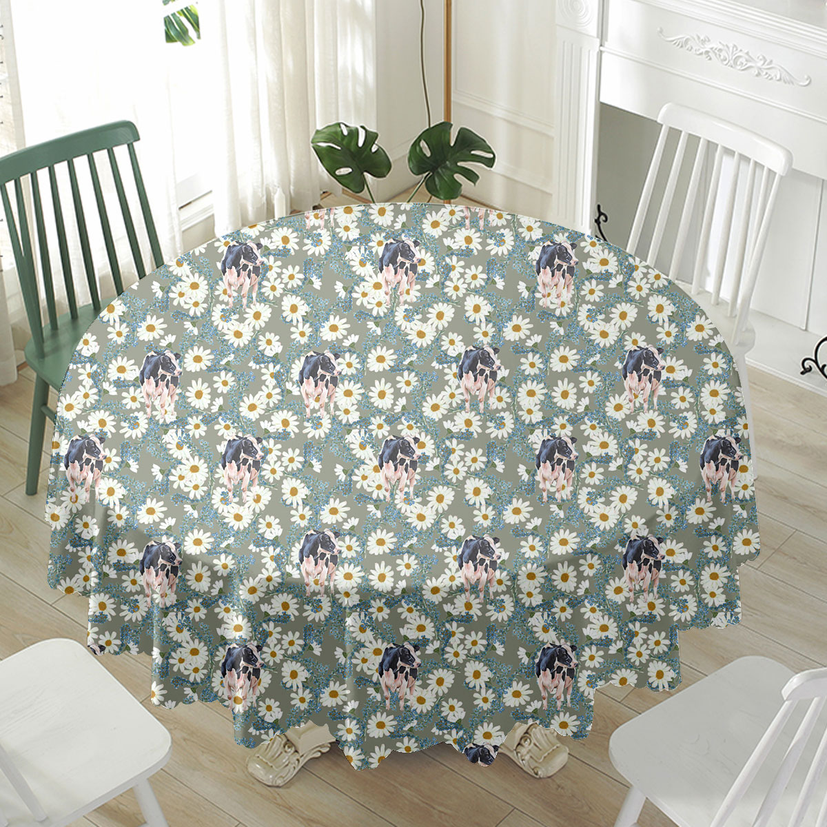 Holstein Camomilles Flower Grey Pattern Waterproof Tablecloth