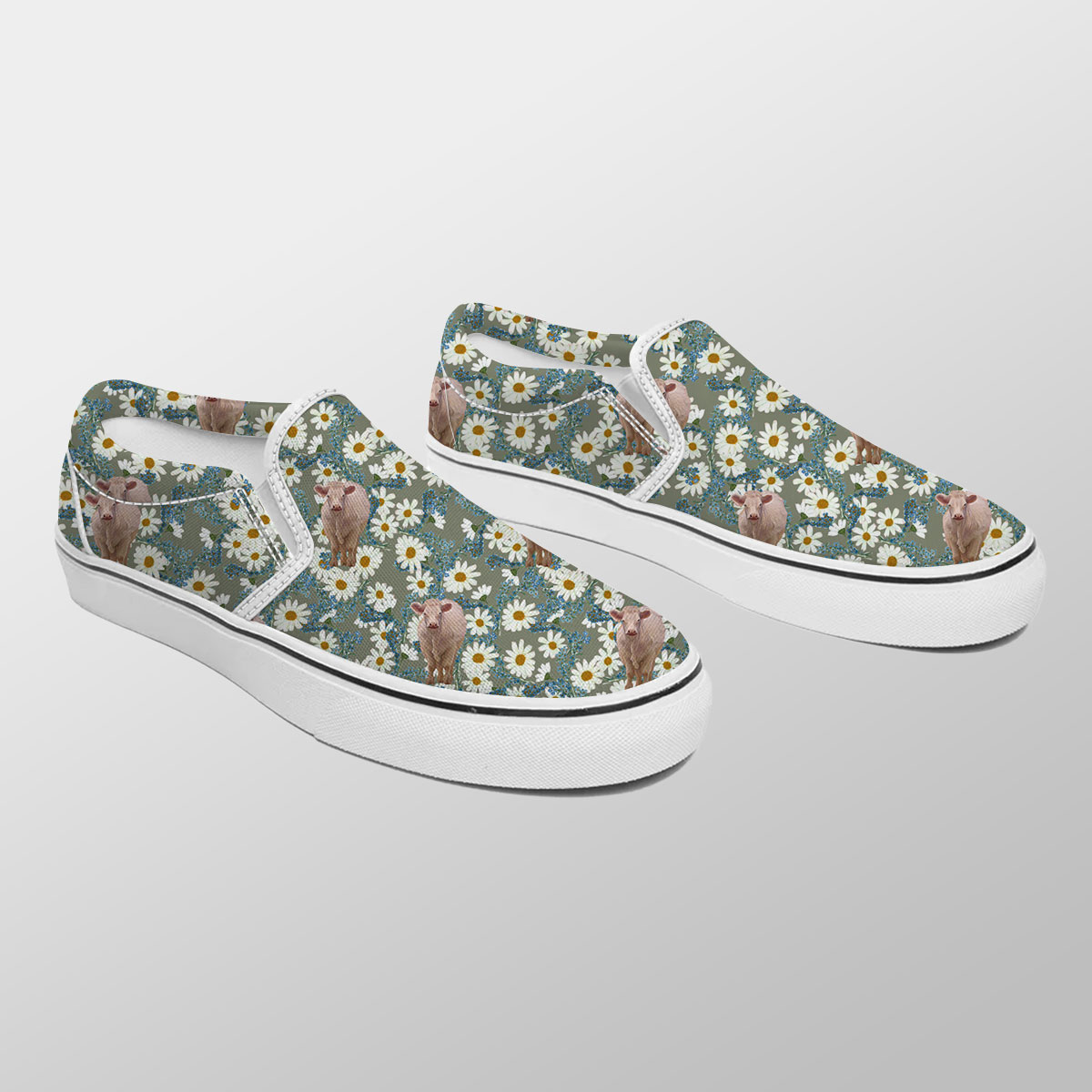 Charolais Camomilles Flower Grey Pattern Slip On Sneakers