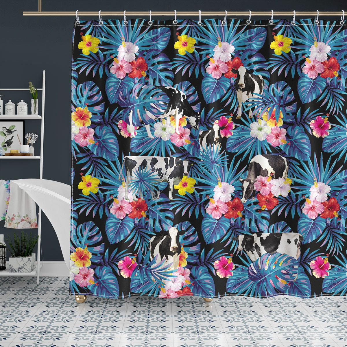 Holstein Tropical Flowers Leaves Pattern Shower Curtain