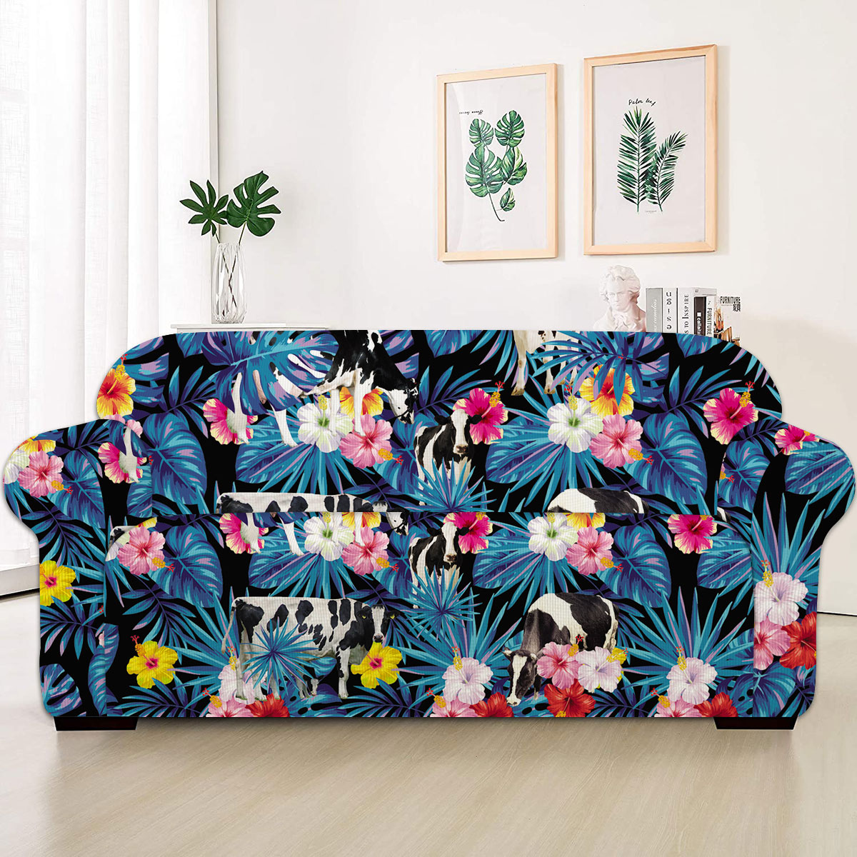 Holstein Tropical Flowers Leaves Pattern Sofa Cover