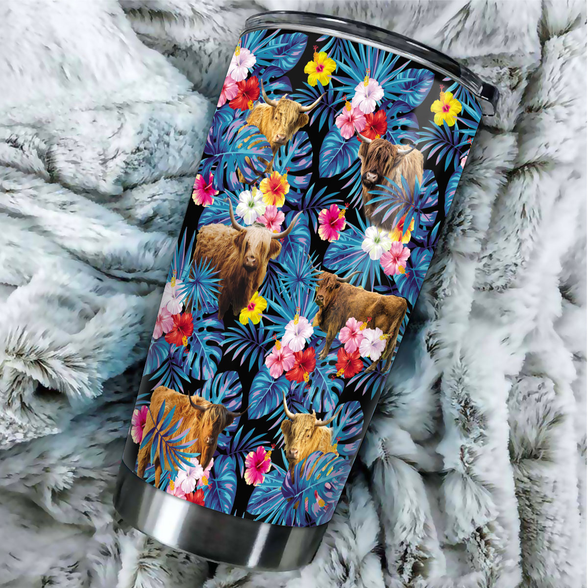 Highland Tropical Flowers Leaves Pattern Tumbler