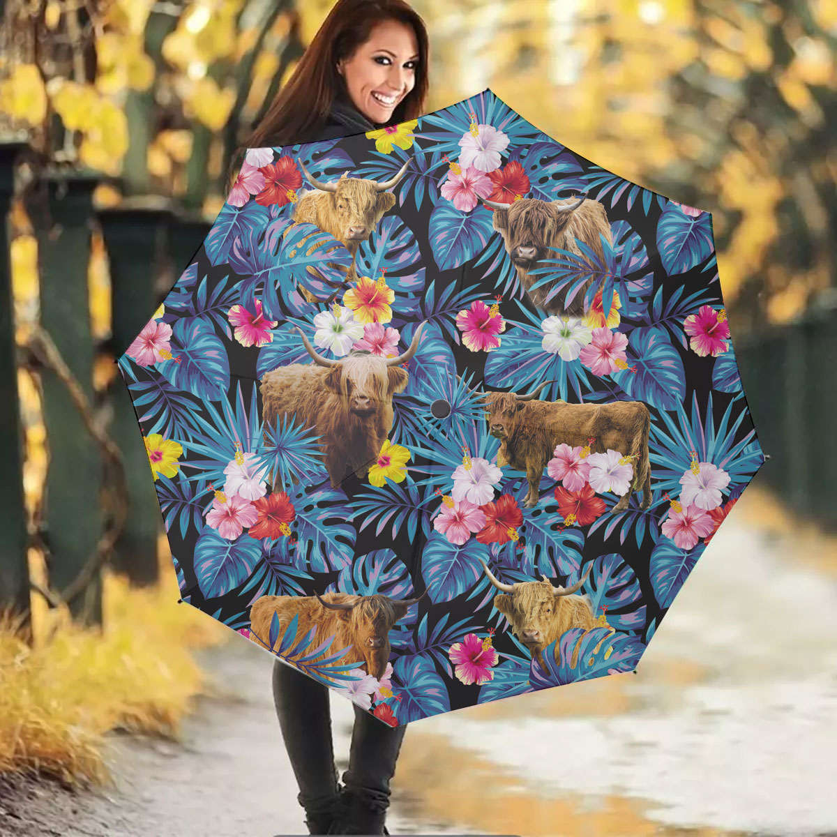 Highland Tropical Flowers Leaves Pattern Umbrella
