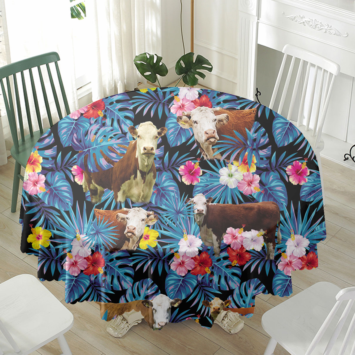 Hereford Tropical Flowers Leaves Pattern Waterproof Tablecloth