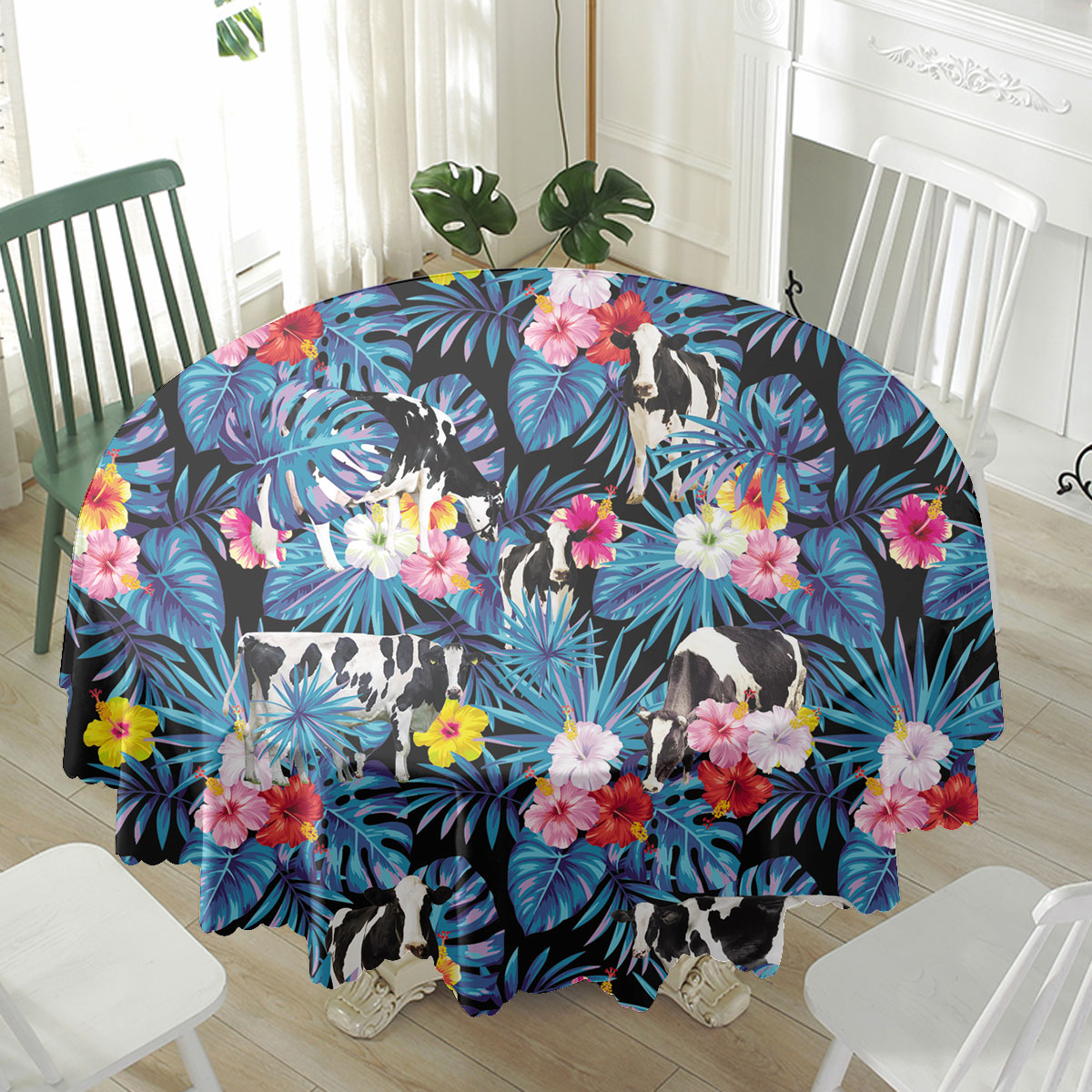 Holstein Tropical Flowers Leaves Pattern Waterproof Tablecloth