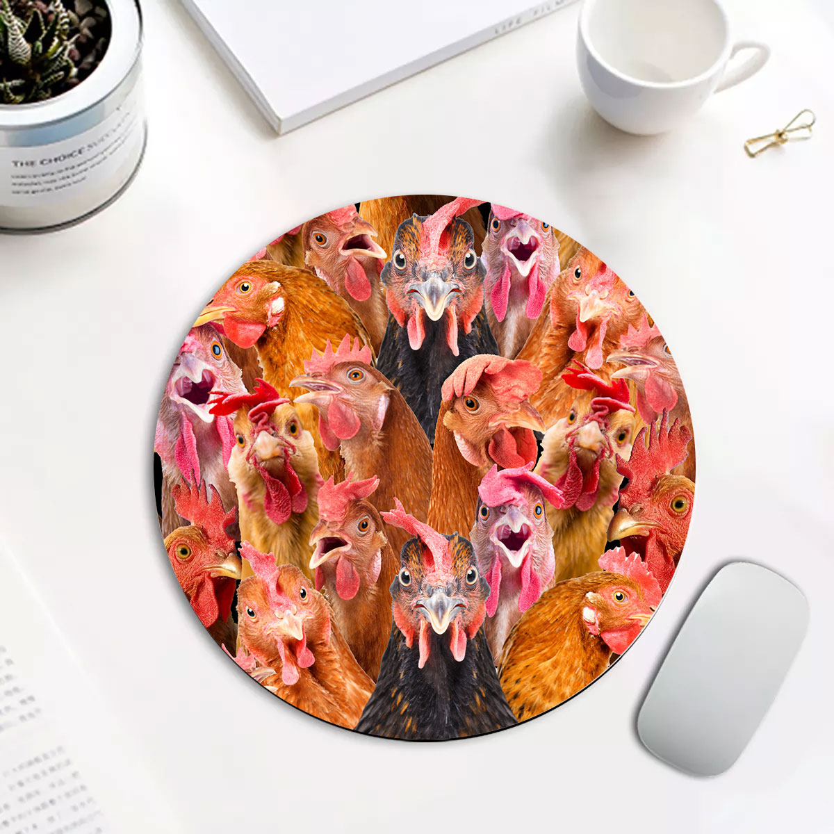 Chicken Herd Pattern Round Mouse Pad