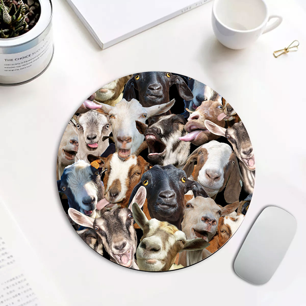 Goat Herd Pattern Round Mouse Pad