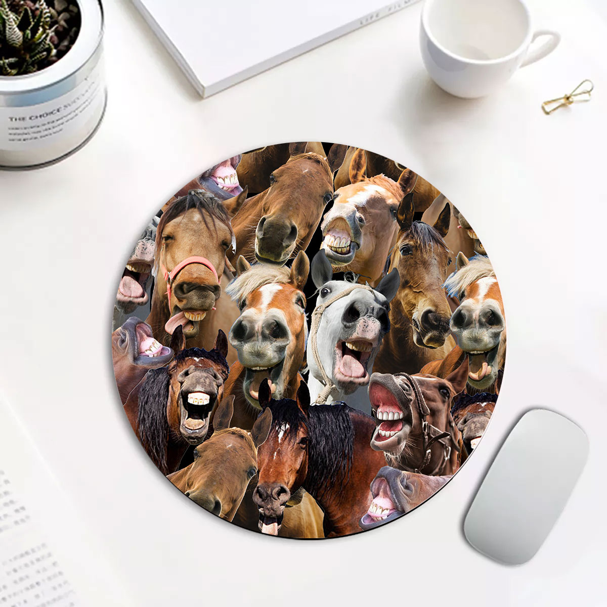 Horse Herd Pattern Round Mouse Pad