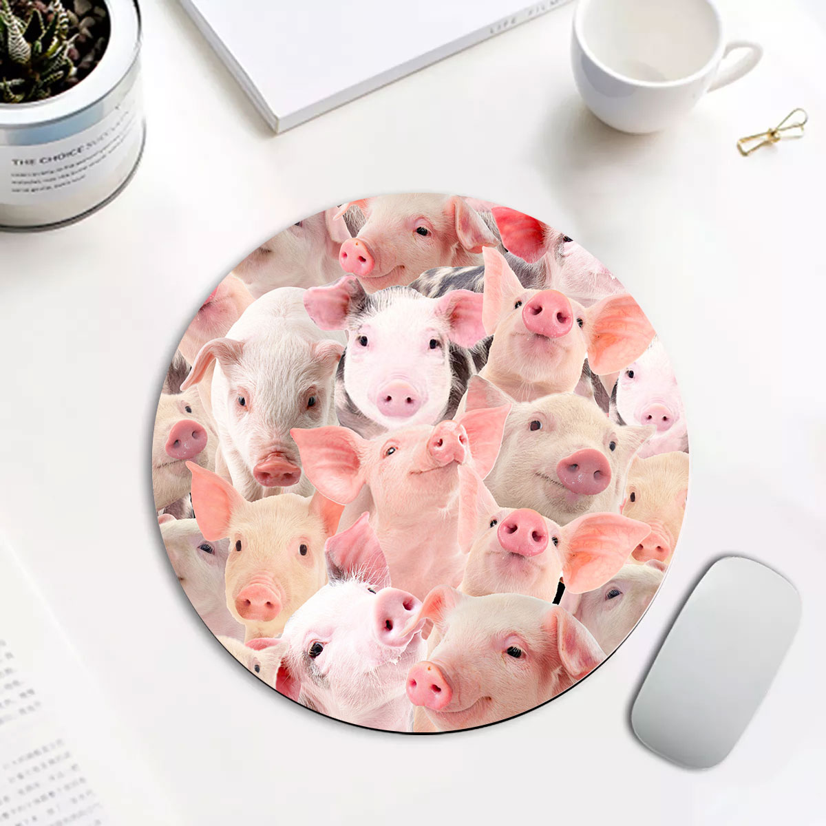 Pig Herd Pattern Round Mouse Pad