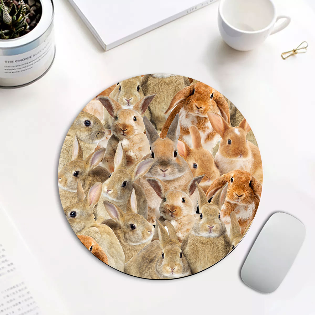 Rabbit Herd Pattern Round Mouse Pad
