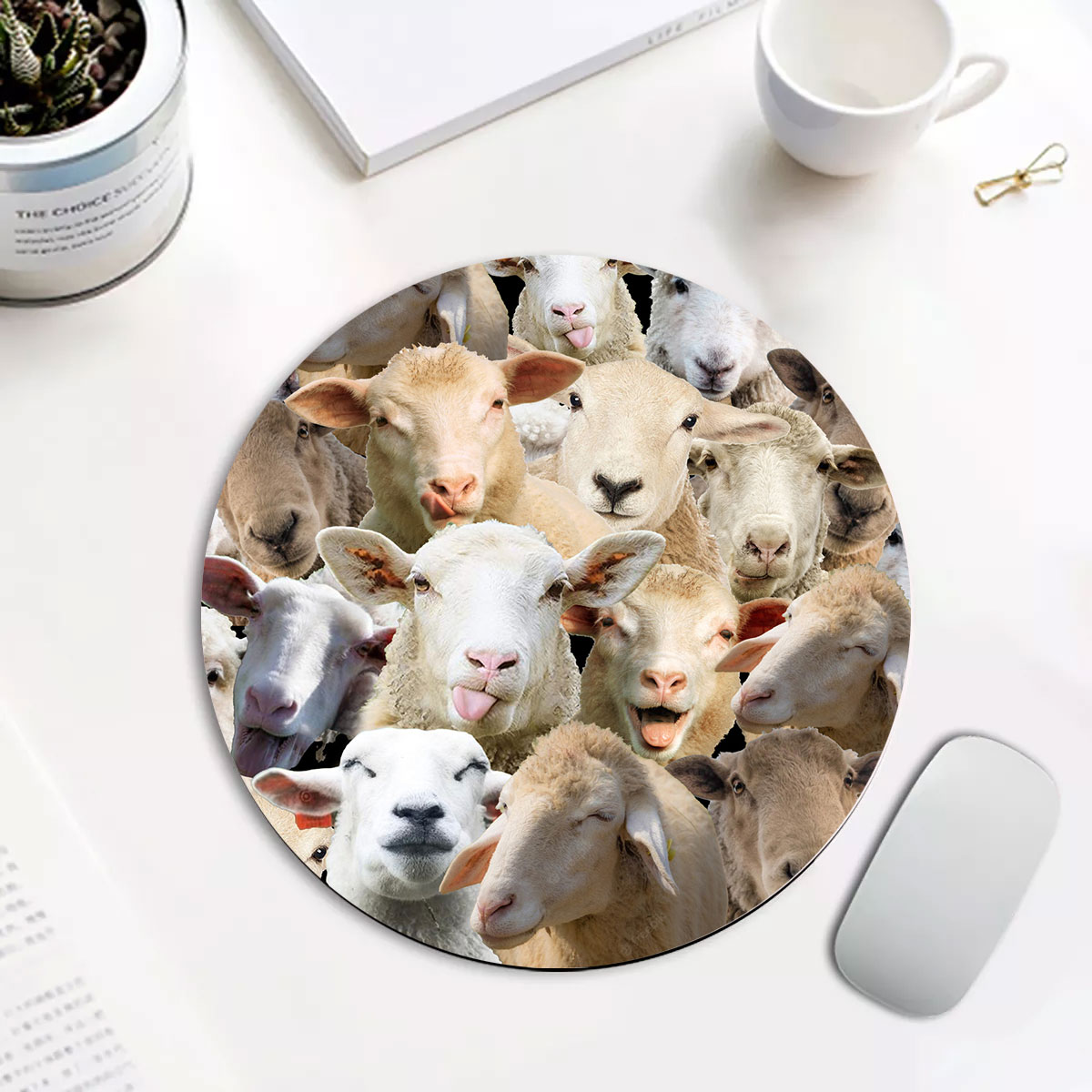 Sheep Herd Pattern Round Mouse Pad