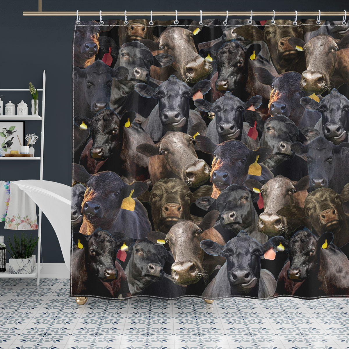 Black Angus Herd Pattern Shower Curtain