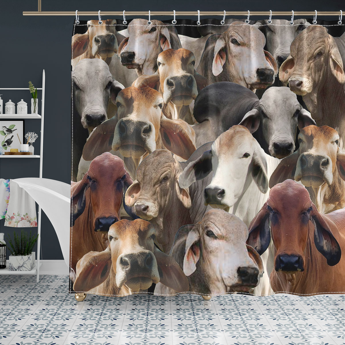 Brahman Herd Pattern Shower Curtain