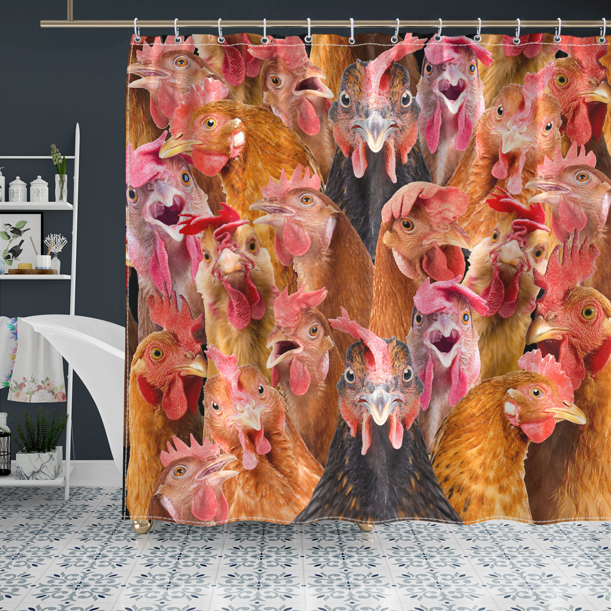 Chicken Herd Pattern Shower Curtain