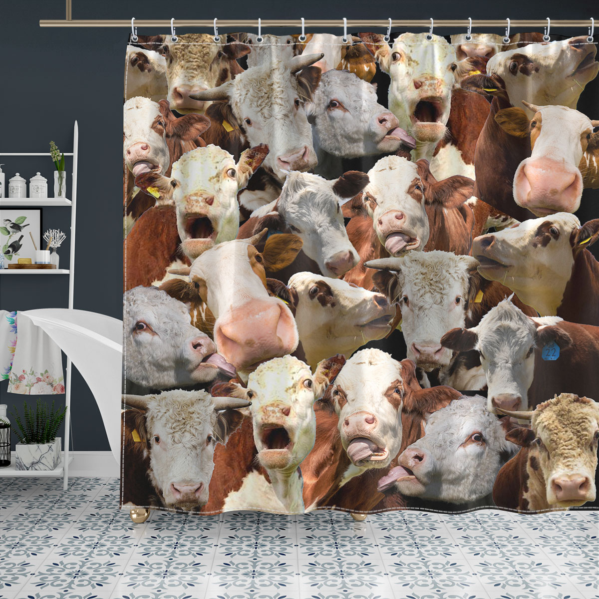 Hereford Herd Pattern Shower Curtain
