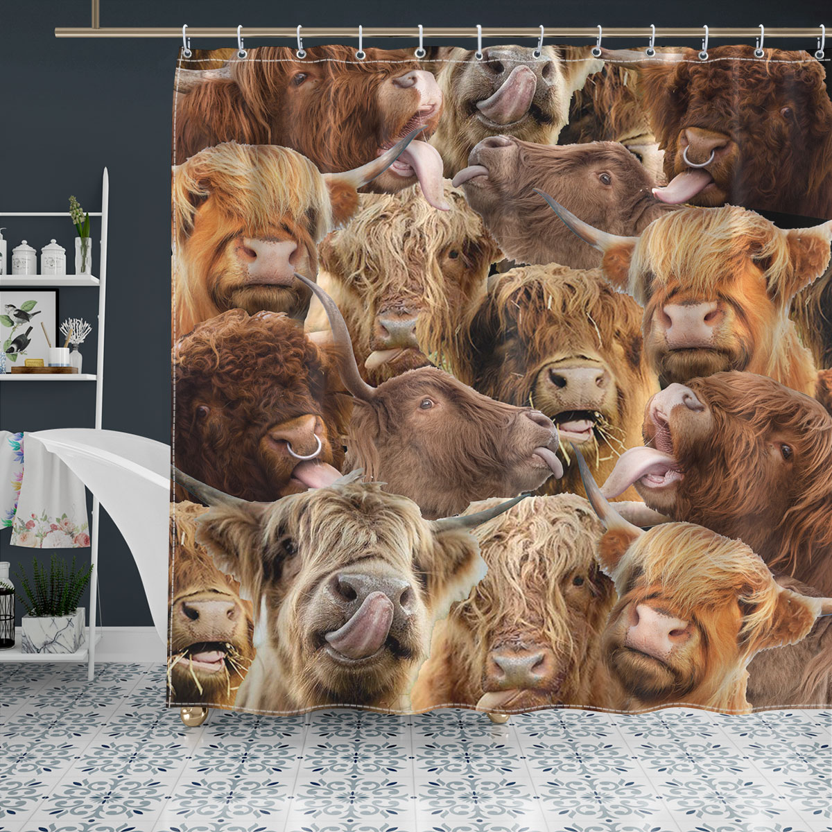 Highland Herd Pattern Shower Curtain