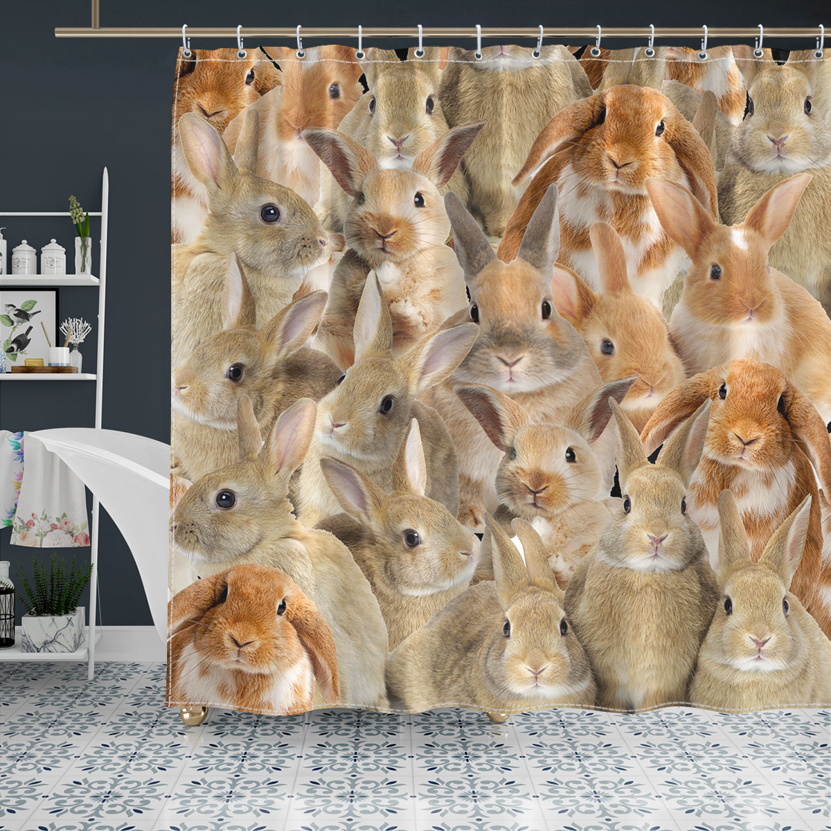 Rabbit Herd Pattern Shower Curtain