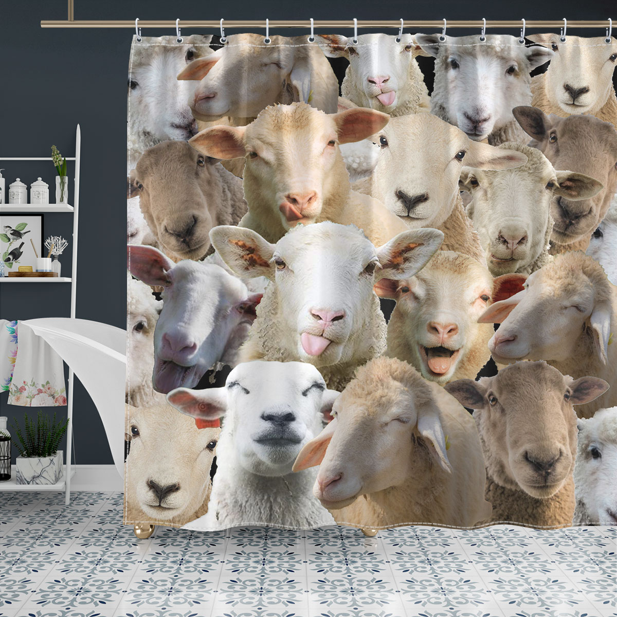 Sheep Herd Pattern Shower Curtain