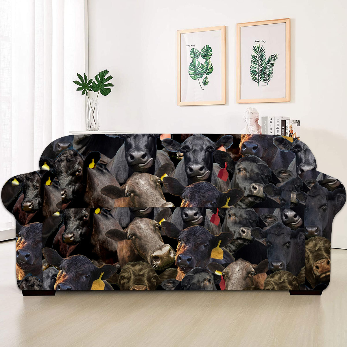 Black Angus Herd Pattern Sofa Cover