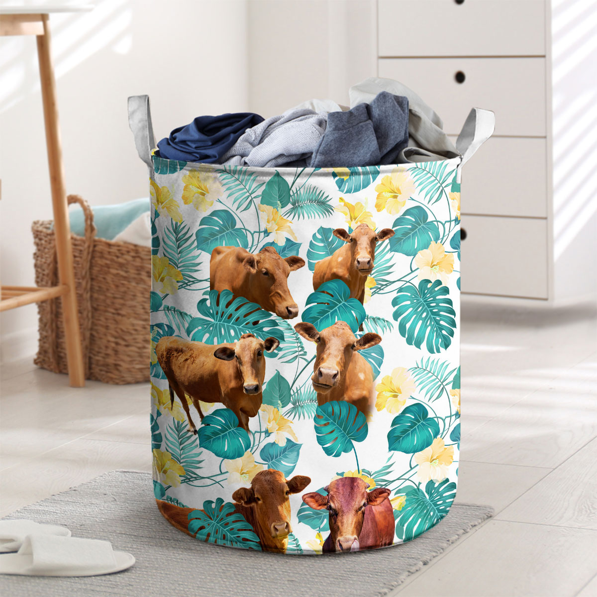 Beefmaster In Tropical Leaves Pattern Laundry Basket