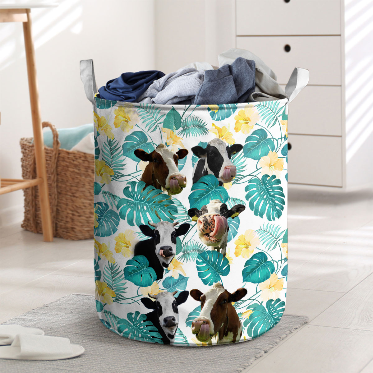 Holstein In Tropical Leaves Pattern Laundry Basket