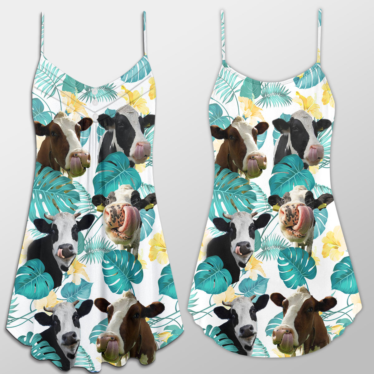 Holstein In Tropical Leaves Pattern Suspender Dress