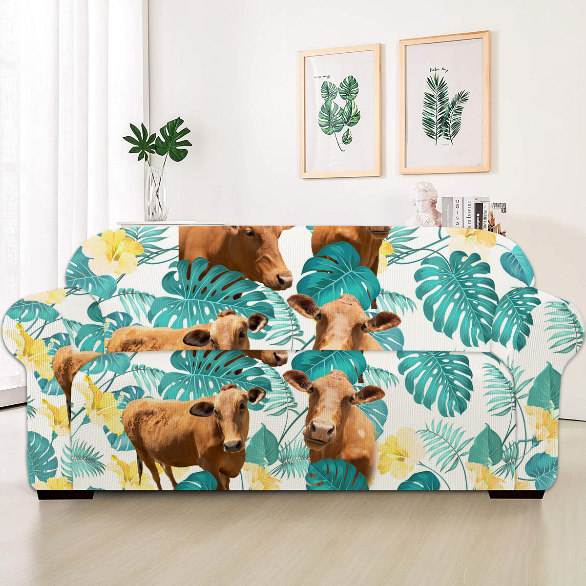 Beefmaster In Tropical Leaves Pattern Sofa Cover